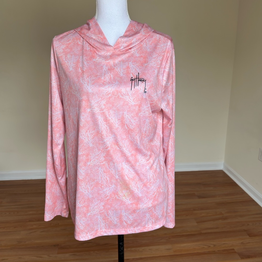 Guy Harvey || Woman’s Ladies Dolphin Marble Long Sleeve Raglan Slub Shirt size L